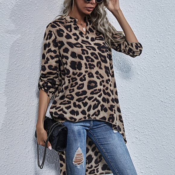 Brown leopard Print High Low Tunic Top - Picture 7 of 9